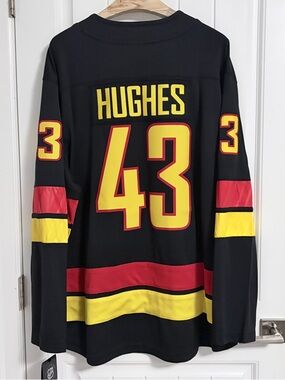 BNWT Authentic Fanatics Vancouver Canucks Quinn Hughes Black Skate Jersey 2XL
